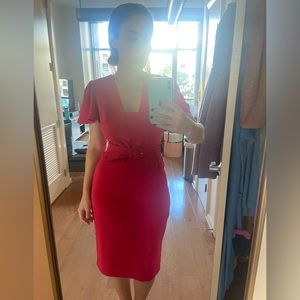 Badgley Mischka Red Flutter Midi Dress